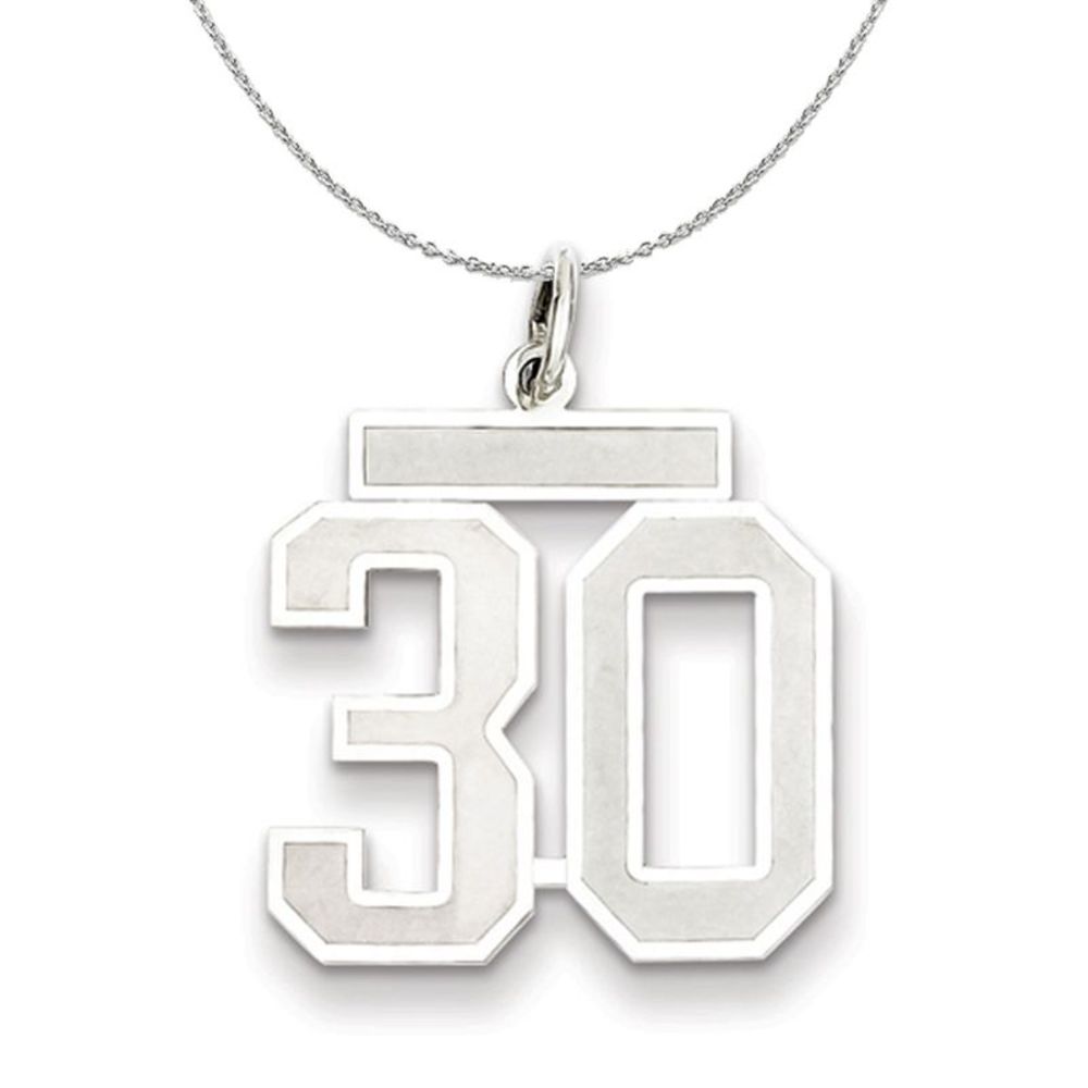 Sterling Silver, Jersey Collection, Medium Number 30 Necklace - 16 In